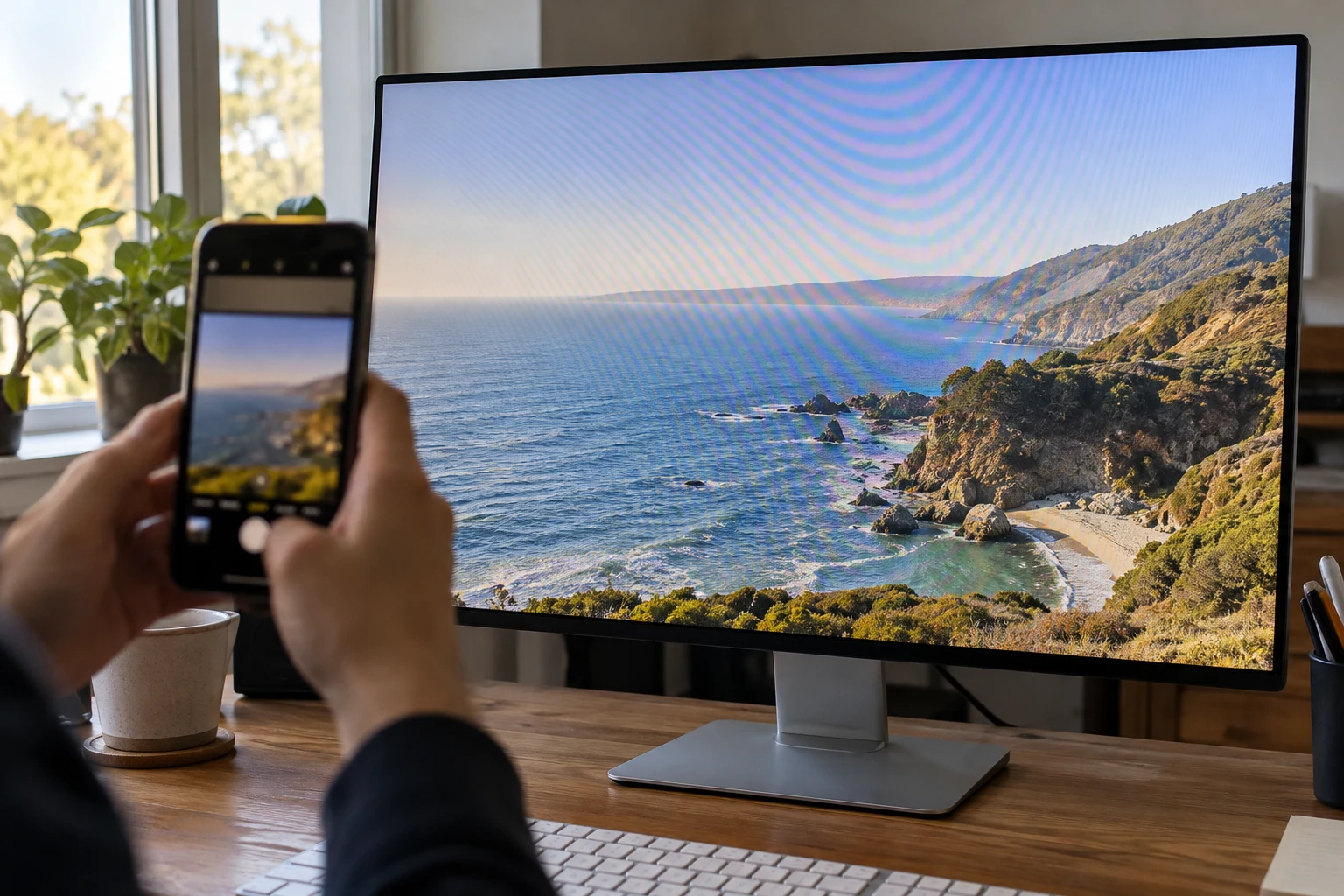 Photographic example of visible interference while a phone photographs a monitor