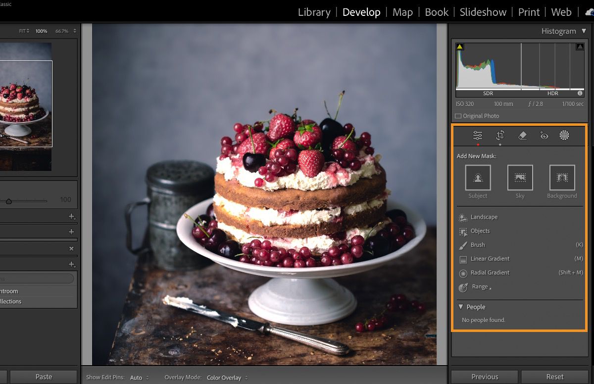 Adobe documentation screenshot of the Lightroom Classic Develop workspace and Masking controls